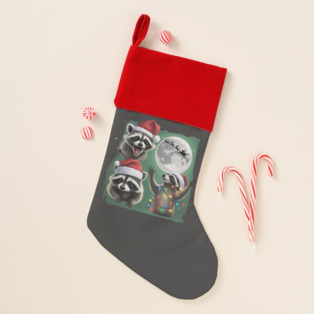 Three Raccoons With The Moon Galaxy Christmas  Stocking (Front)
