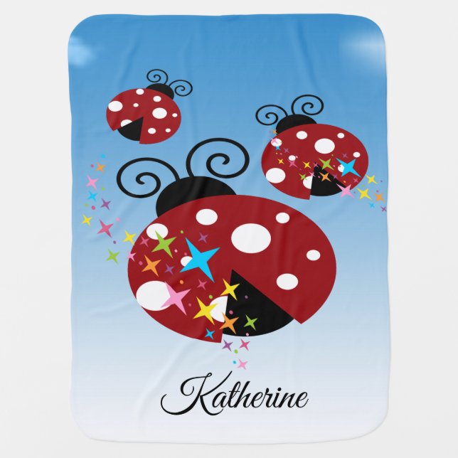 Three red and black ladybug with stars baby blanket (Front)