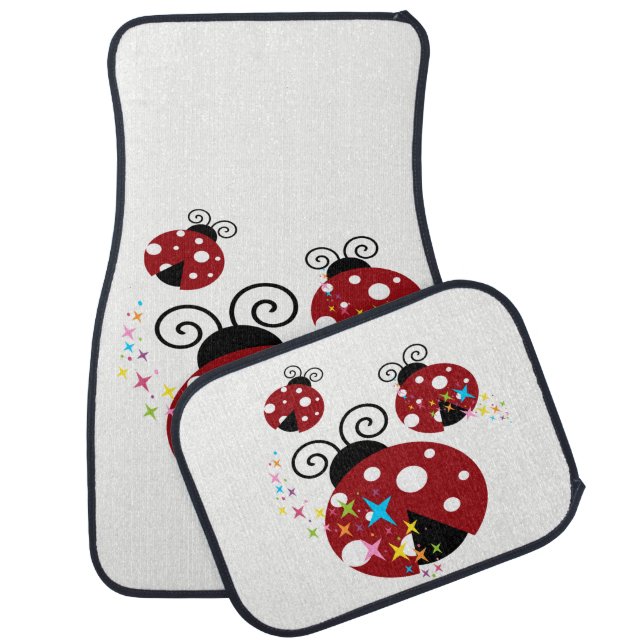 Three red and black ladybug with stars car mat (Set)