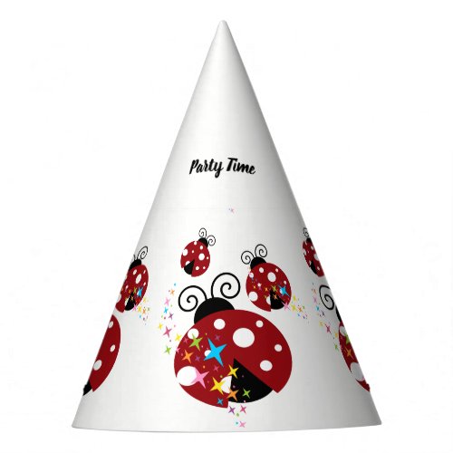 Three red and black ladybug with stars party hat
