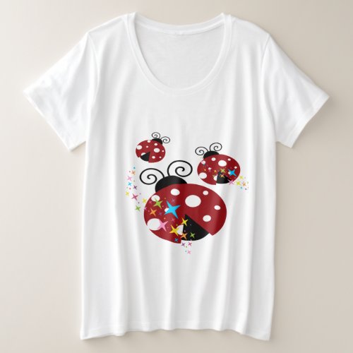 Three red and black ladybug with stars plus size T_Shirt