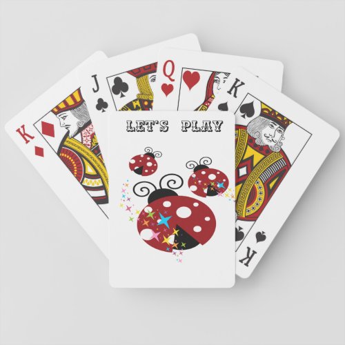 Three red and black ladybug with stars poker cards