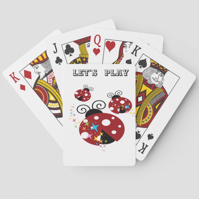 Three red and black ladybug with stars poker cards (Back)