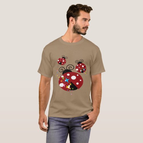 Three red and black ladybug with stars T_Shirt