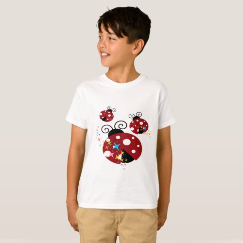 Three red and black ladybug with stars T_Shirt