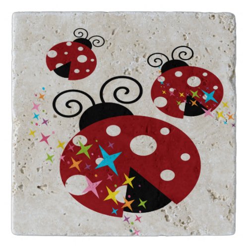 Three red and black ladybug with stars trivet