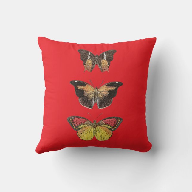  Three Red and Gold Butterflies on Red Pillow (Back)