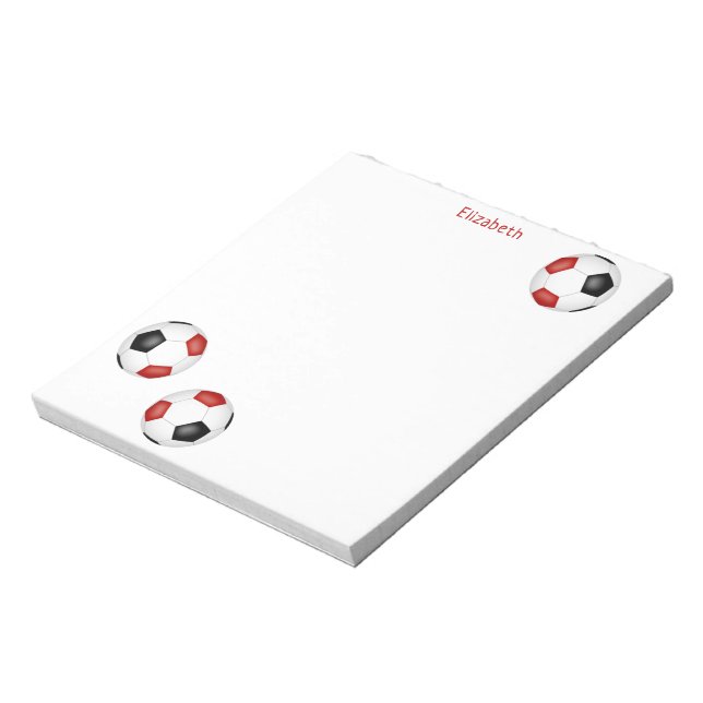 three red black soccer balls personalized notepad (Rotated)
