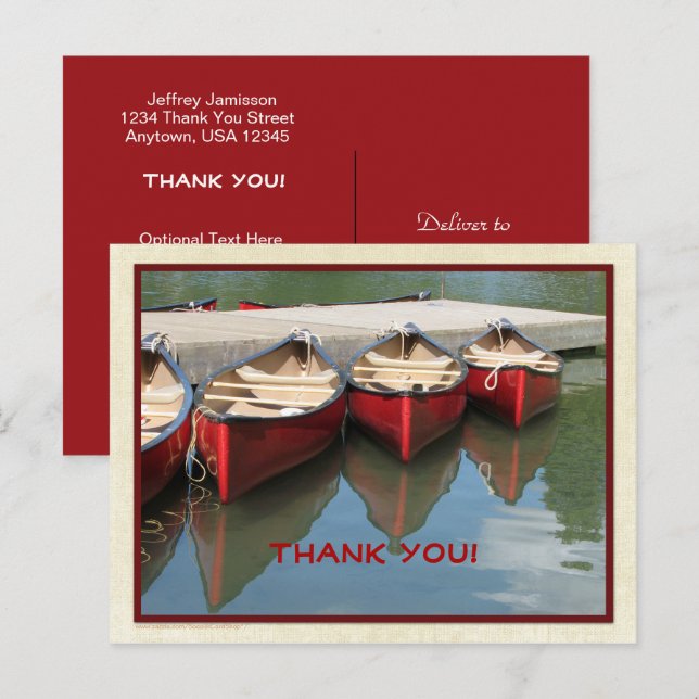 Three Red Canoes Red Letters Thank You  Postcard (Front/Back)