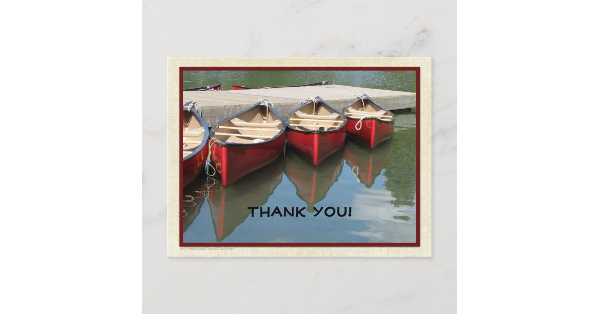 Three Red Canoes Thank You Black Letters Postcard Zazzle