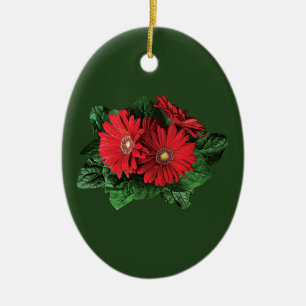 Three Red Gerbera Daisies Ceramic Ornament