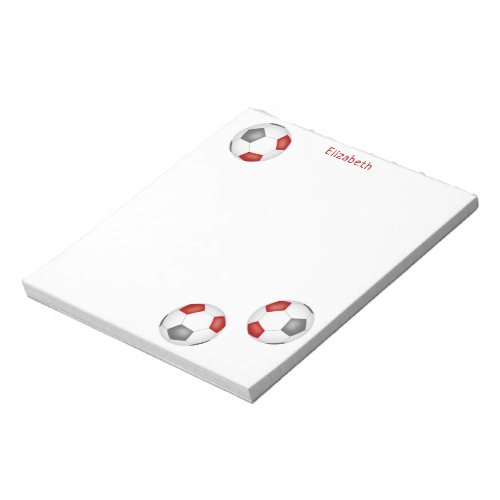 three red gray soccer balls personalized notepad