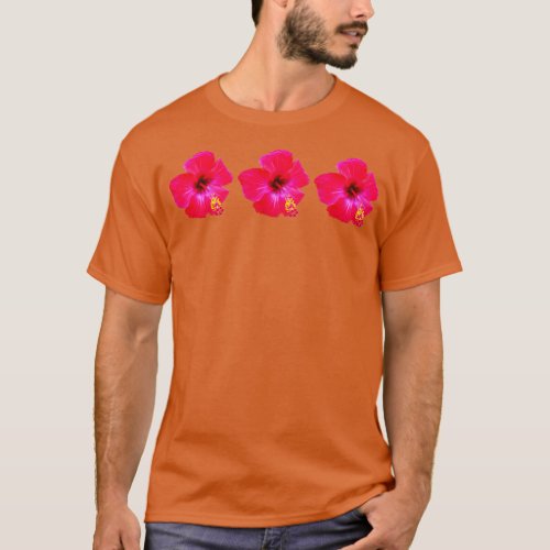 Three Red Hibiscus Floral Beach Vibe T_Shirt
