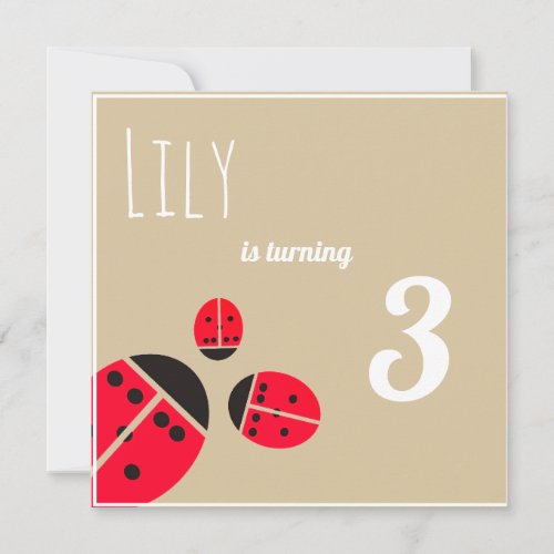 Three  red ladybugs  _  birthday party invitation
