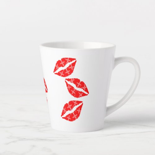 Three Red Lipstick Kisses with White pattern Gift Latte Mug