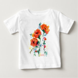 Three red long stemmed poppies watercolor baby T-Shirt