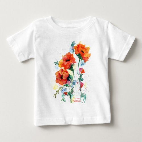 Three red long stemmed poppies watercolor baby T_Shirt