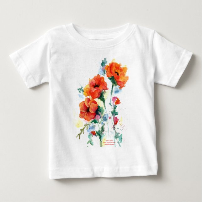 Three red long stemmed poppies watercolor baby T-Shirt (Front)