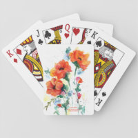 Three red long stemmed poppies watercolor playing cards
