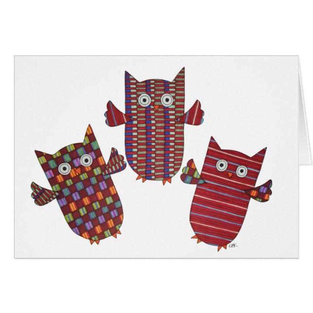 Three Red Owls Cards (Front Horizontal)