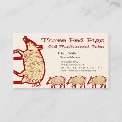 Three Red Pigs Business Card for Farm Restaurant