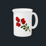 Three Red Roses Beverage Pitcher<br><div class="desc">This elegant long stem roses design is simple and classic.  I can’t think of many more glamorous things than that.</div>