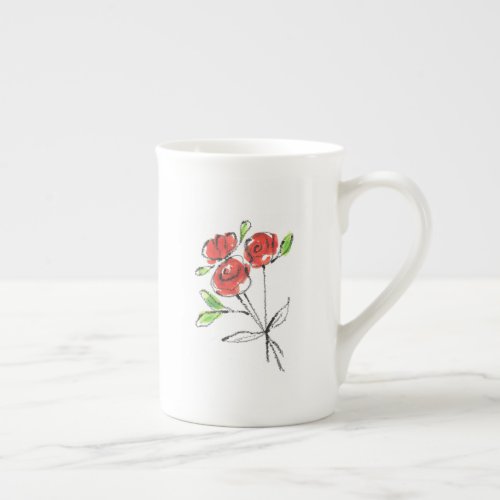 Three Red Roses Bouquet  Bone China Mug