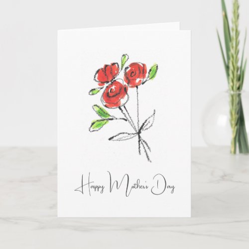 Three Red Roses Bouquet  Happy Mothers Day Card