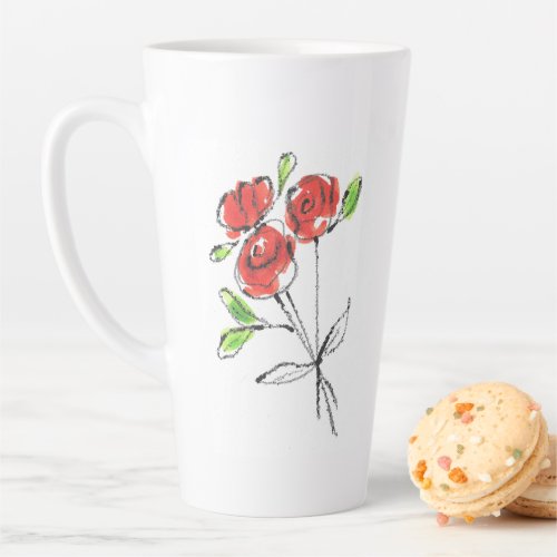 Three Red Roses Bouquet  Large Latte Mug