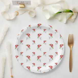 Three Red Roses Bouquet Party round paper plates