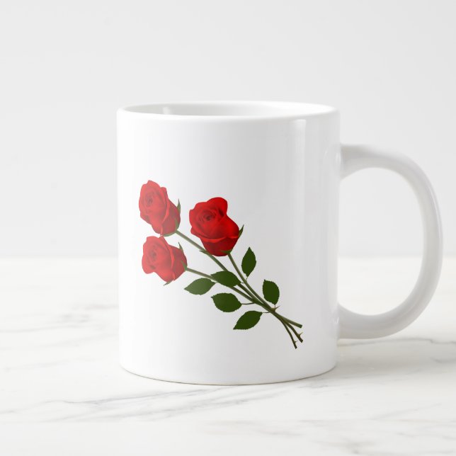 Three Red Roses Giant Coffee Mug (Right)