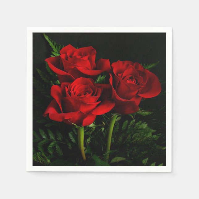 Three Red Roses Paper Knapkins Paper Napkins (Front)