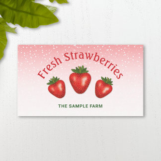 Three Red Strawberries On Pink Strawberry Farm Business Card