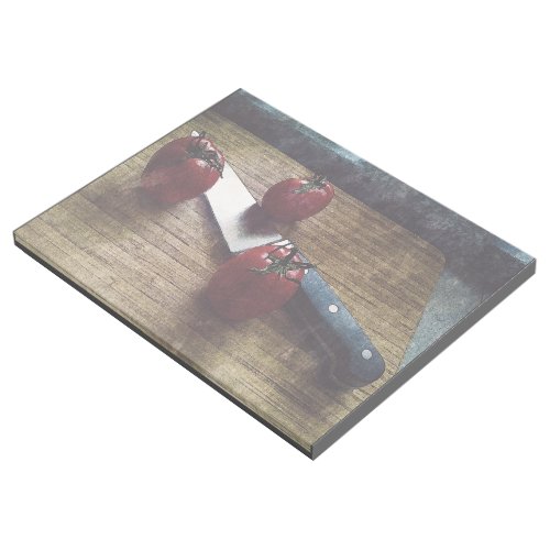 Three red tomatoes on a chopping board   gallery wrap