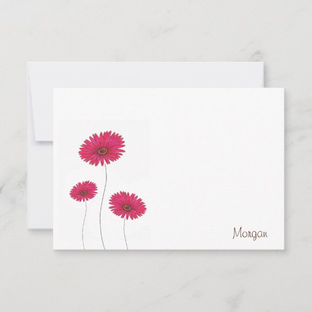 Three Red Watercolor, Pen & Ink Gerbs Note Card (Front)