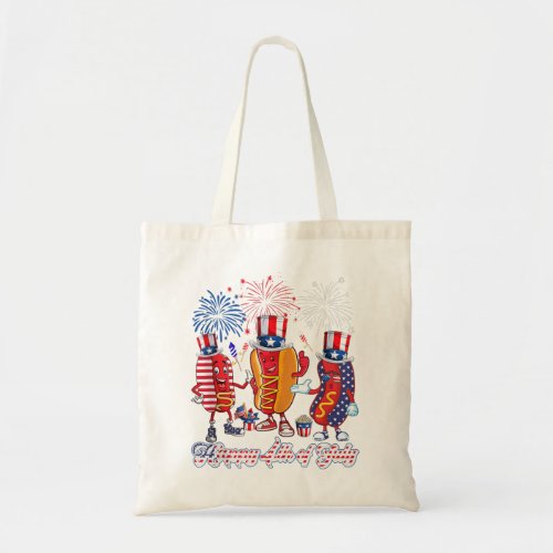 Three Red White Cute Hot Dogs And Blue Hot Dog 4th Tote Bag