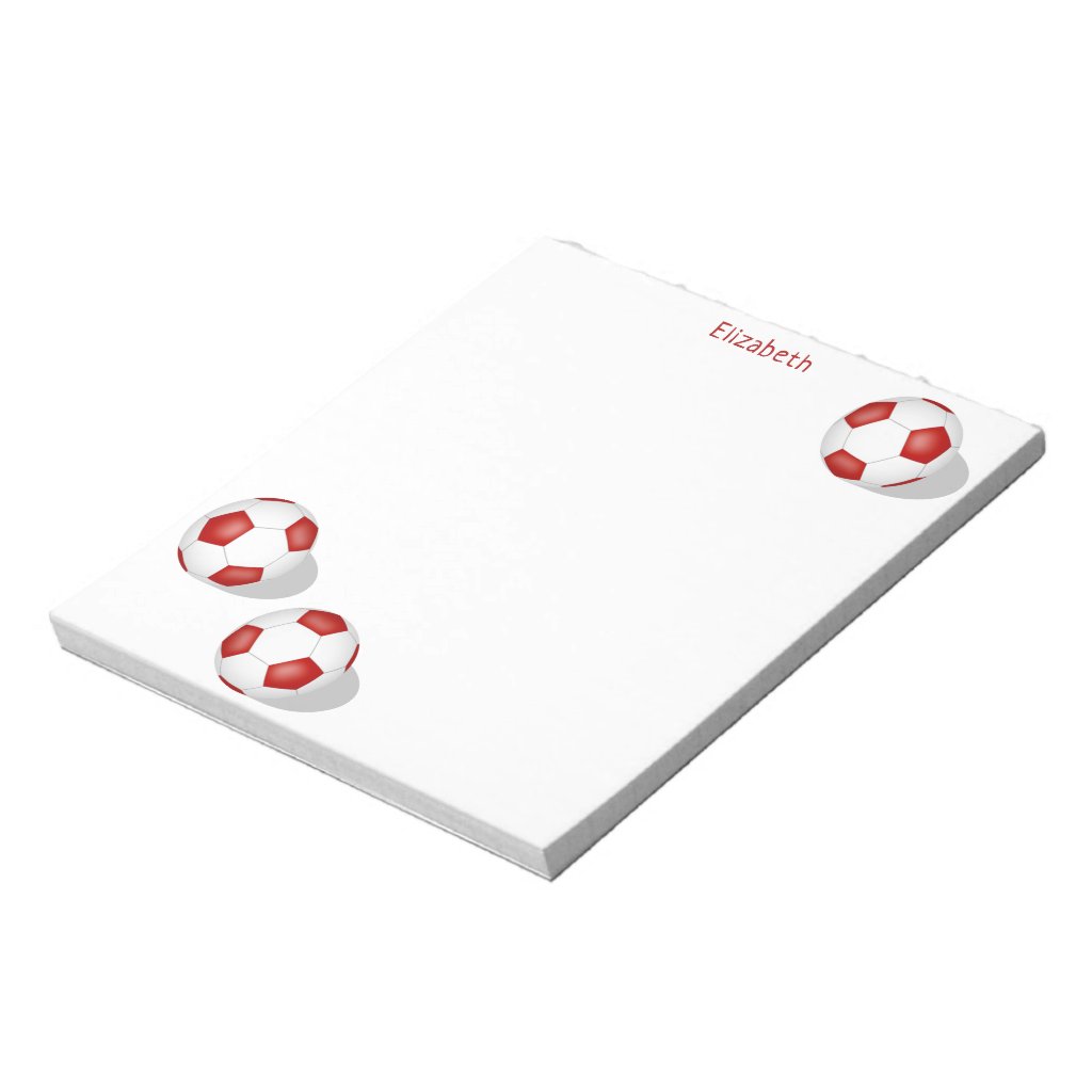 three red white soccer balls personalized notepad