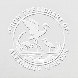 Three Regal Egret Birds Library Book Name Embosser
