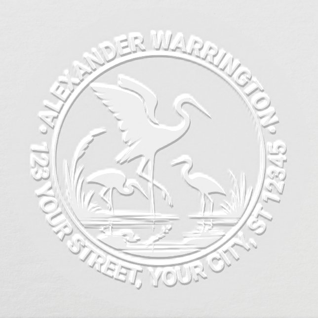 Three Regal Egret Birds Name Return Address Embosser (Design)