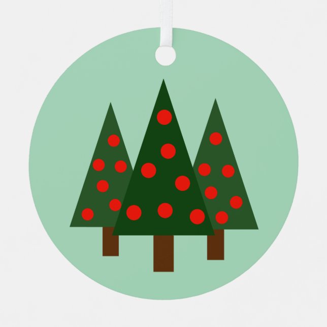 Three Retro Christmas Trees Metal Ornament (Front)
