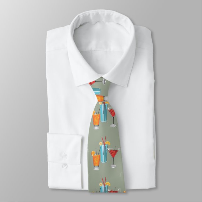 Three Retro Cocktails Neck Tie (Tied)