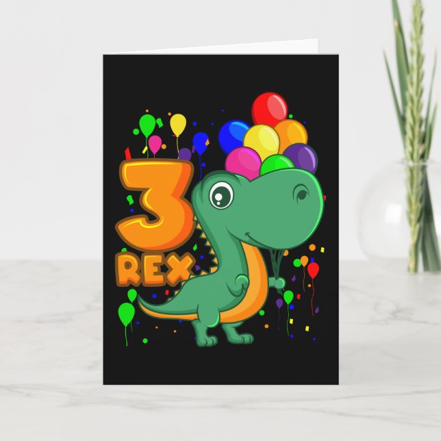 THREE REX 3 Year Old 3rd Birthday Boy Dino Card (Front)