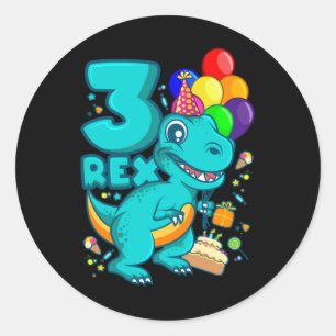 THREE REX 3 Year Old 3rd Birthday Boy Dino Classic Round Sticker