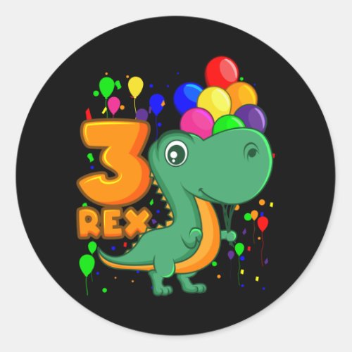 THREE REX 3 Year Old 3rd Birthday Boy Dino Classic Round Sticker