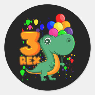 THREE REX 3 Year Old 3rd Birthday Boy Dino Classic Round Sticker