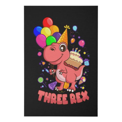 THREE REX 3 Year Old 3rd Birthday Girl Dino Faux Canvas Print