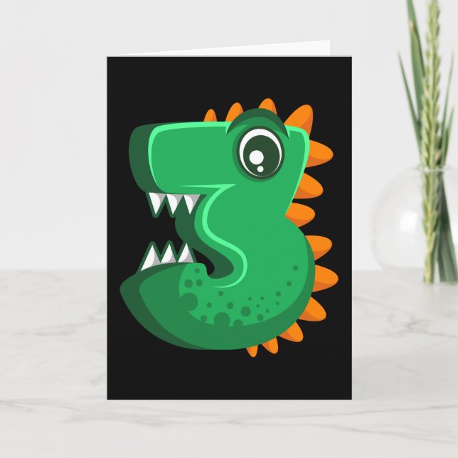 THREE REX 3 Year Old 3rd Birthday Kids Dino Card (Front)