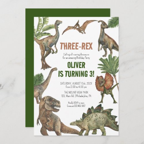 Three_Rex 3 Years Birthday Dinosaurs invitation