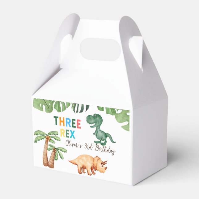 three-rex  3rd birthday party favor boxes (Front Side)