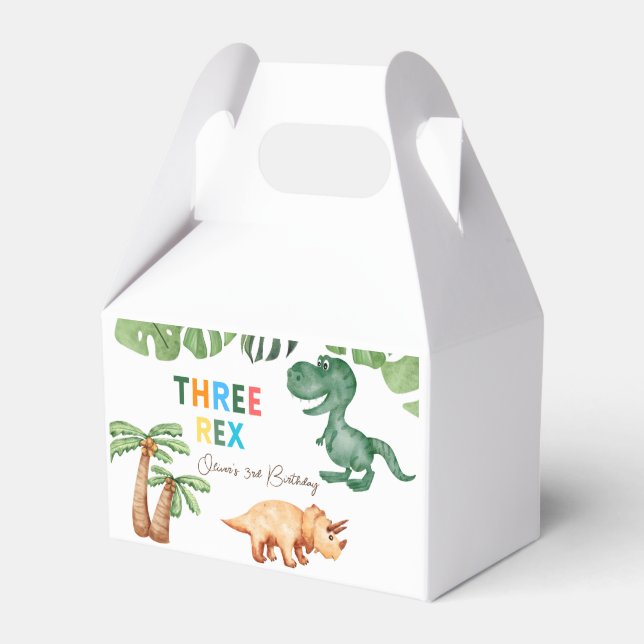 three-rex  3rd birthday party favor boxes (Front Side)
